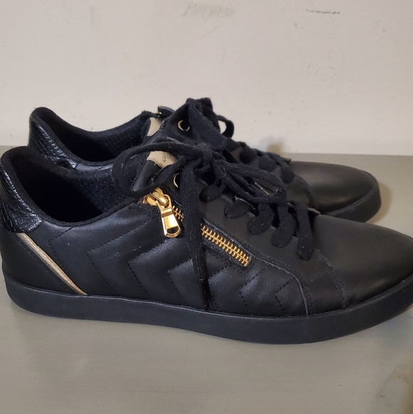Geox Black Leather Sneakers Gold Zipper Geox Blomiee Sneaker - Picture 4 of 7